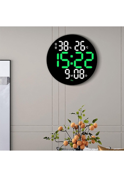 Suntek LED Elektronik Saat Ev Dekorasyon Mağazası İçin Uzaktan Kumandalı Duvar Saati Yeşil