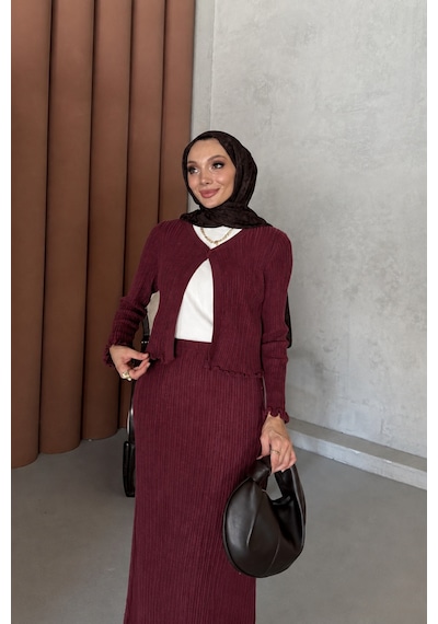 Riella Butik Elvin Tesettür Takım Bordo