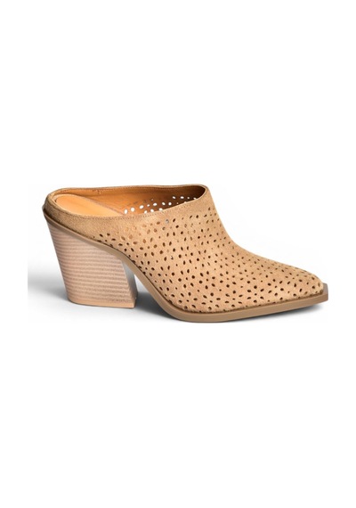 Fox Shoes Y654930702 Vizon Hakiki Deri Süet Western Topuklu Kadın Terlik