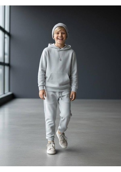 Zekids Erkek Çocuk Pamuklu Beli Paçası Lastikli Eşofman Alt-16637 Gri