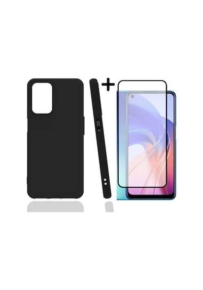 Oppo A55 Kılıf Soft Yumuşak Silikon Telefon Kılıfı Kapak Ve 5d Tam Kaplayan Cam Ekran Koruyucu Seti Siyah