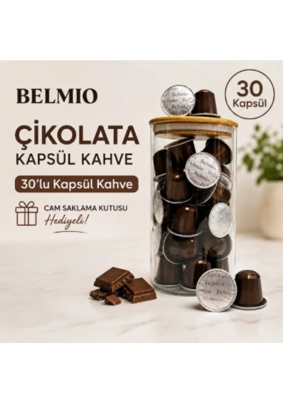 Nespresso Uyumlu Belmio Kapsül Kahve Çikolata 3x10 Lu Cam Saklama Kutusu Hediyeli