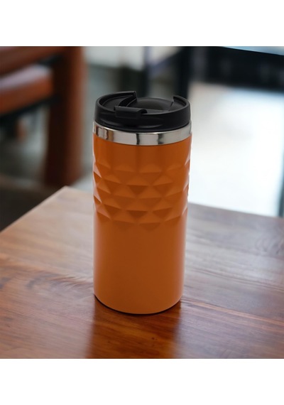 Geometrik Desenli Turuncu Renk Termos Bardak 300ml