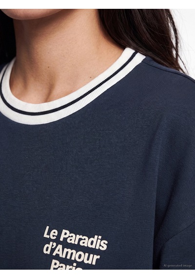 Lcw Vision Lacivert Paris Baskılı Oversize Kadın Tişört