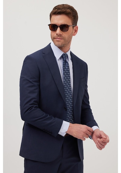 Tudors Erkek Slim Fit Mono Yaka Likralı Esnek Kumaş Lacivert Takım Elbise-41302