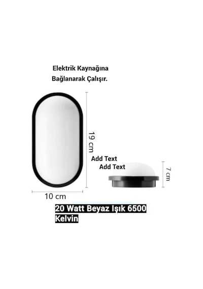 Balkon Lambası Teras Lambası Oval Duvar Lambası 20 Watt Beyaz Işık Banyo Lambası Tavan Lambası Soğuk Beyaz