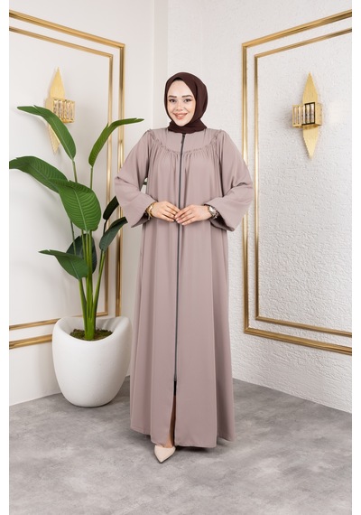 Nevayla Moda Ön Ve Arka Robalı Ferace - Bej / F0142 Bej