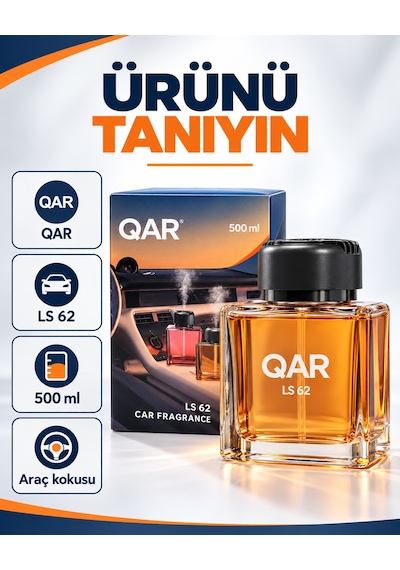 Qar Ls 62 Araç Kokusu 500 Ml Şık Cam Şişe Kalıcı Oto Parfümü Araç İçi Oda Ofis Kullanımına Uygun Izgaralı Kapak
