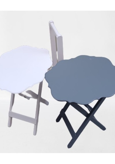 1448bng90082çanta Zigon Sehpa Yonca Model İkili Takım Ahşap Mdf Beyaz Gri Renk Uyum El Yapım