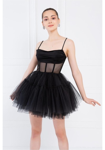 Fashion Cocktail Transparan Tül Bel Kabarık Etekli Askılı Mezuniyet Abiye Elbise Siyah Siyah Fashion Cocktail Transparan Tül Bel Kabarık Etekli Askılı Mezuniyet Abiye Elbise Siyah Siyah