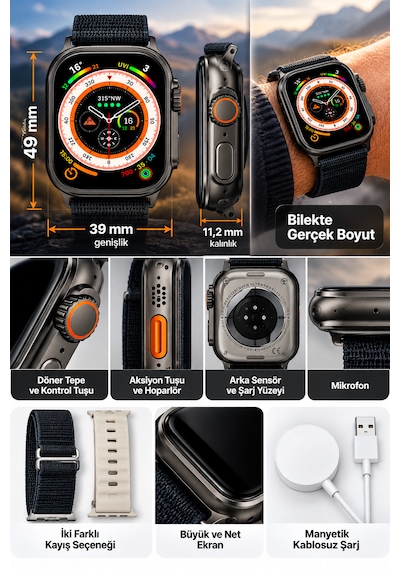 Beemen HK11 Ultra-a Bluetooth Arama Özellikli 49 MM Akıllı Saat (İthalatçı Garantili)
