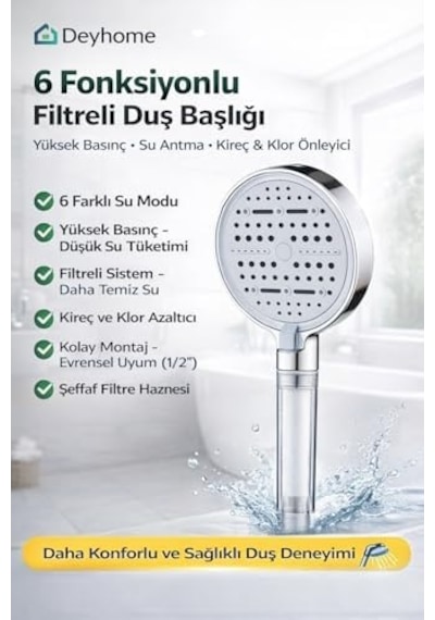 6 Fonksiyonlu Filtreli Duş Başlığı Su Arıtmalı Klor Ve Kireç Önleyici Yüksek Basınçlı Duş Sistemi Beyaz Krom 6 Fonksiyonlu 6 Fonksiyonlu Filtreli Duş Başlığı Su Arıtmalı Klor Ve Kireç Önleyici Yüksek Basınçlı Duş Sistemi Beyaz Krom 6 Fonksiyonlu