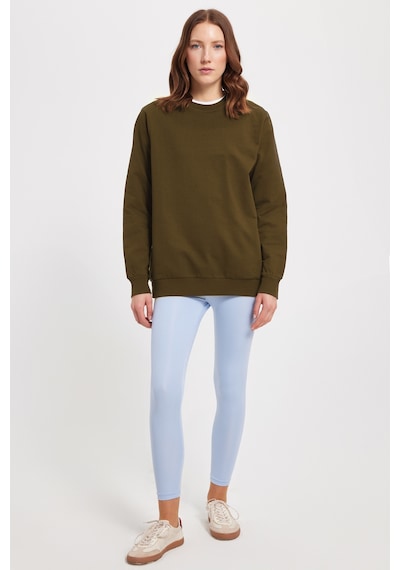 Tudors Kadın Oversize Geniş Kesim %100 Pamuk 2 İplik Bisiklet Yaka Haki Sweatshirt -42619 Haki