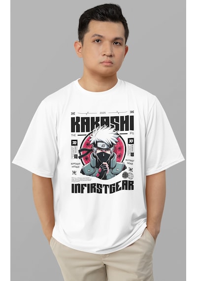 Ikakashi Hatake Anime Karakter Baskılı Unisex Oversize Kakashi In Beyaz