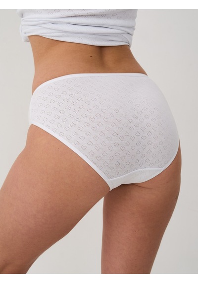 Alya Underwear %100 Pamuklu Kadın Külot Normal Bel Yükseklikli Jakarlı Kalp Desenli Kumaş Slip Beyaz