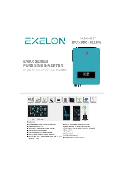 Exelon 48 V Volt 10.200 W Watt 10.2 Kw Mppt Tam Sinus Akıllı İnverter 220 Volt Çevirici İnvertör