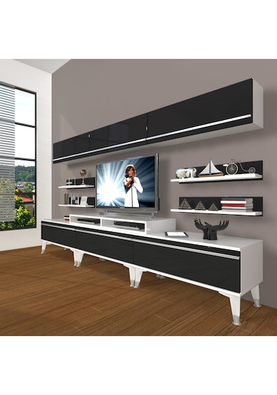 Decoraktiv Ekoflex 8y Mdf Silver Tv Ünitesi Tv Sehpası Beyaz - Siyah