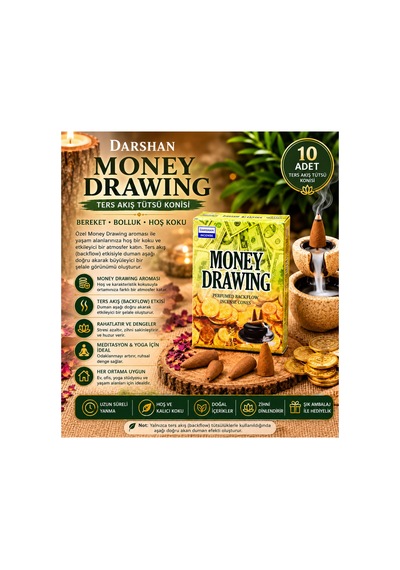 Darshan Money Drawing Ters Akış Backflow Tütsü Konisi 10'lu Paket