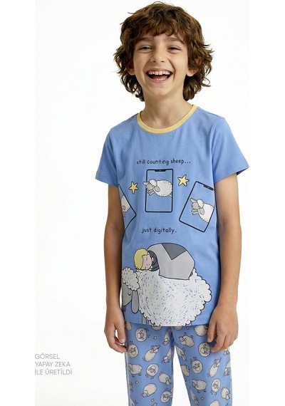 Penti - Mavi Erkek Çocuk Sheepy Pamuklu 2'li Pijama Takımı