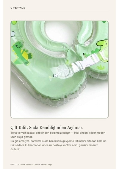 Oglo Dinozor Desenli Yüzme Simidi Bas Şişir Pompasız Çift Emniyetli