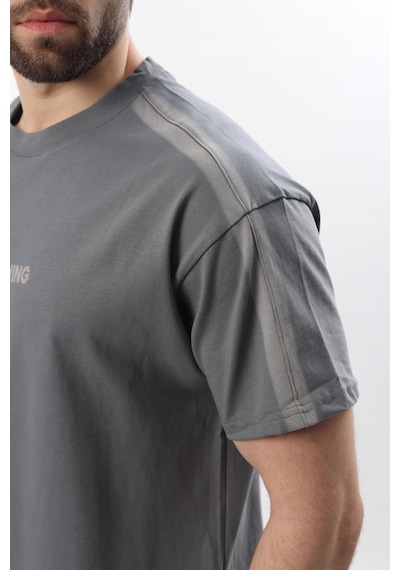 Madmext Füme Bisiklet Yaka Baskılı Erkek T-shirt E7110 Füme