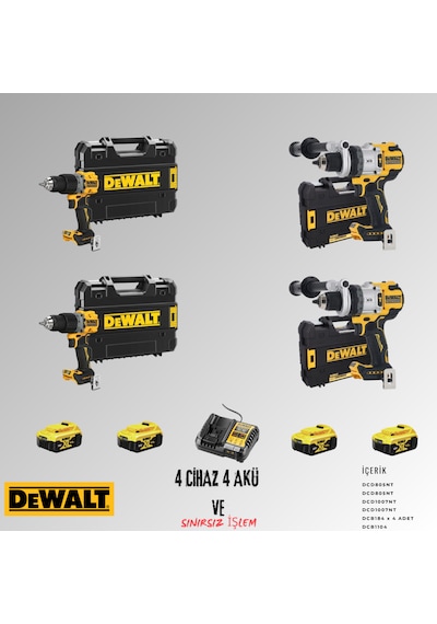 Dewalt DCD805NT + DCD805NT+ DCD1007NT + DCD1007NT 4 Adet 5 Amper Akü + Şarj Aleti Set