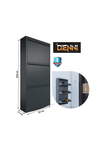 Dienni 3 Kapaklı Metal Ayakkabı Dolabı Siyah Dienni 3 Kapaklı Metal Ayakkabı Dolabı Siyah
