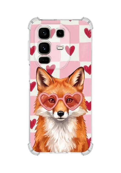 Printify İnfinix Note 50 Pro İle Uyumlu Pembe Pötikare Serisi Tatlı Kurnaz Tasarımlı Uv Baskılı Köşe Korumalı Antişok Kılıf Şeffaf
