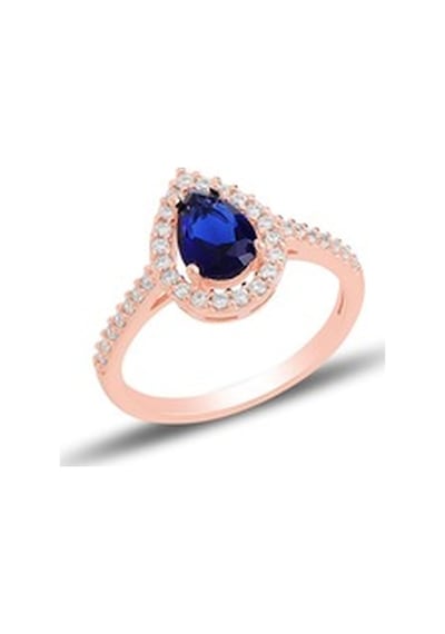 Gümüş Rose Safir Taşlı Damla Modeli Üçlü Set