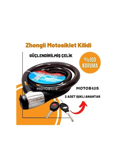 Zhongli Motosiklet Kilidi Çelik Güçlendirilmiş Halat Zincir Kilit 25x200 2 Metre
