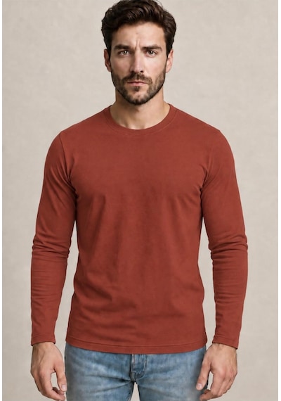 Axxel Erkek Pamuklu Likralı Süprem Uzun Kollu T-shirt-d240 Kiremit