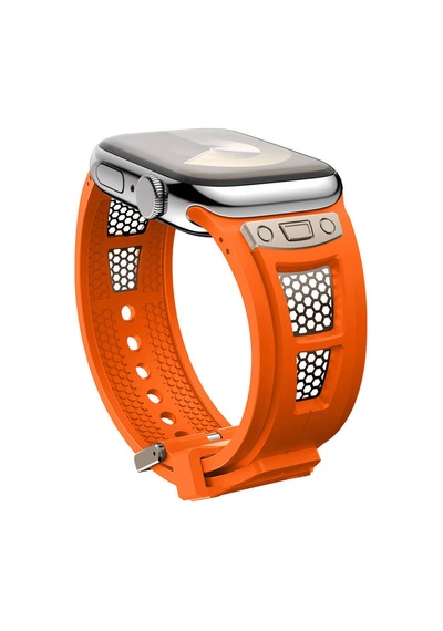 Apple Uyumlu Watch 42mm Zore Krd-117 Hava Alabilen Delikli Metal Süslemeli Desenli Silikon Kordon