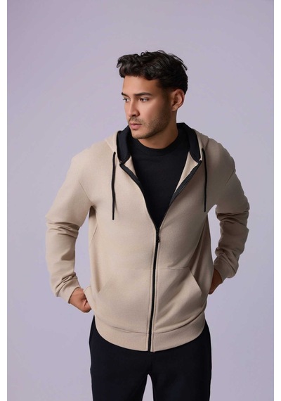 Defys Defy S Erkek Oversize Kapüşonlu Fermuarlı Cepli Sweatshirt Bej - 527577758 Bej