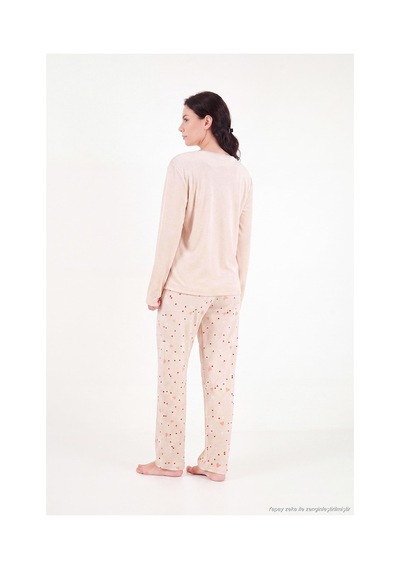 Lela Desenli Yumuşak Dokulu Uzun Kollu Pijama Takımı Kadın Pijama Takımı 65750155 Somon