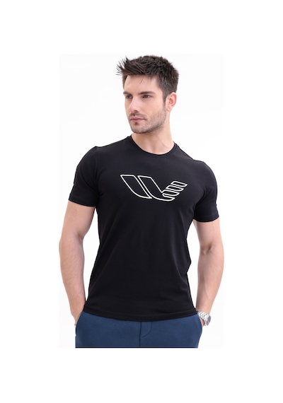 Rowinger 30/1 Süprem Kumaş Bisiklet Yaka Logo Baskılı Kısa Kollu Erkek Tişört Black