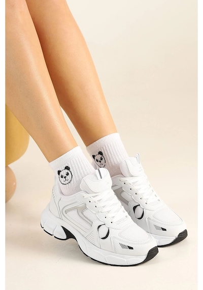 Mcdark Yüksek Taban Beyaz Siyah Günlük Sneakers Ayakkabı
