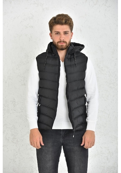 Almera Wapp Unisex Siyah Jel Dolgu Kapüşonlu Şişme Yelek