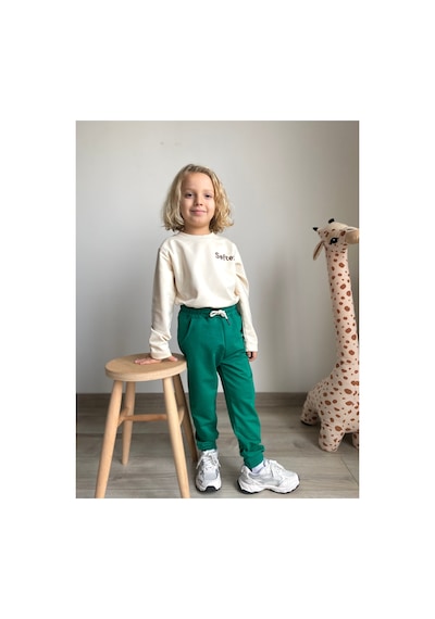 Heyadventure Erkek / Kız Çocuk Jogger Eşofman Altı Cepli Paçası Kaşkorseli Yeşil Yeşil