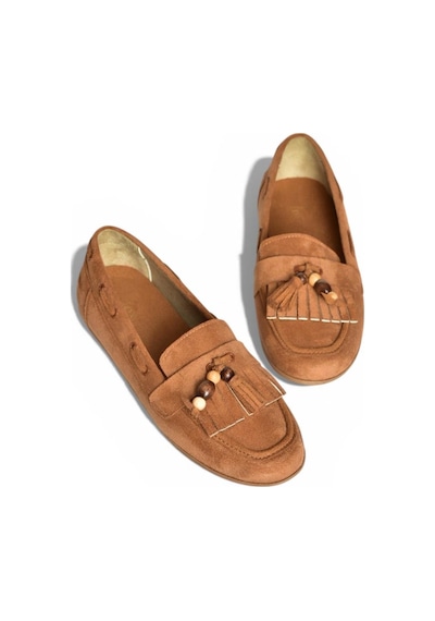 Fox Shoes Y602347002 Taba Süet Püsküllü Kadın Günlük Ayakkabı Taba