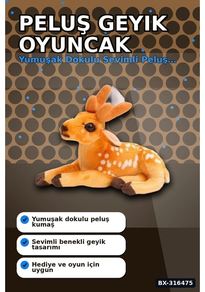 Peluş Geyik Sesli Oyuncak 30 Cm Yumuşak Çocuk Oyun Arkadaşı Tekli Paket Bx-316475 Çok Renkli