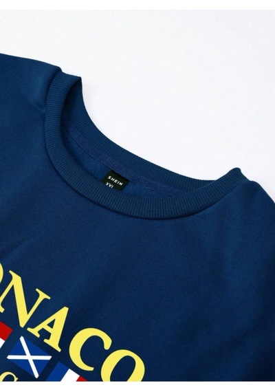 Altamira Erkek Petrol Mavi Monaco Baskılı Bisiklet Yaka Sweatshirt 001