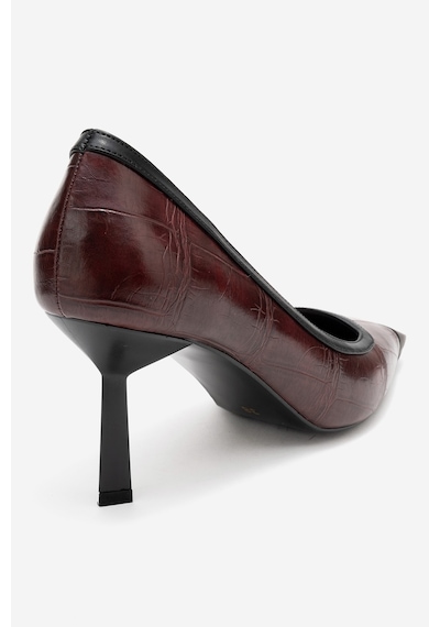 Luvishoes Rona Bordo Baskı Mat Burunlu Kadın Topuklu Ayakkabı Bordo