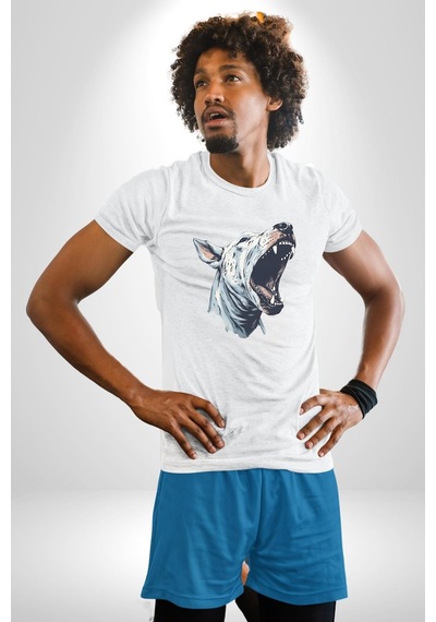 Bull Terier Köpek Havlama Unisex Unisex Beyaz Organik Baskılı T-shirt Penye Yüksek Kalite Beyaz