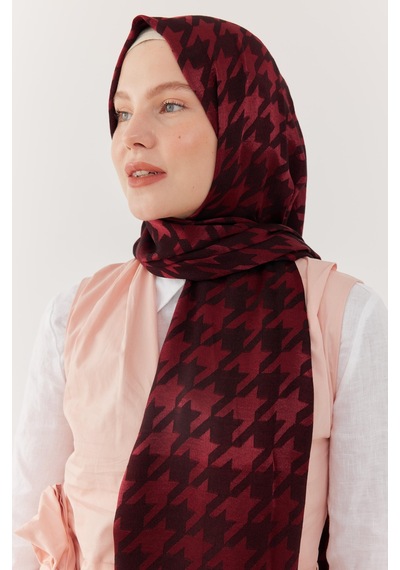 Mirsoy Scarf Kazayağı Desen Parlak Jakar Şal - Bordo Bordo
