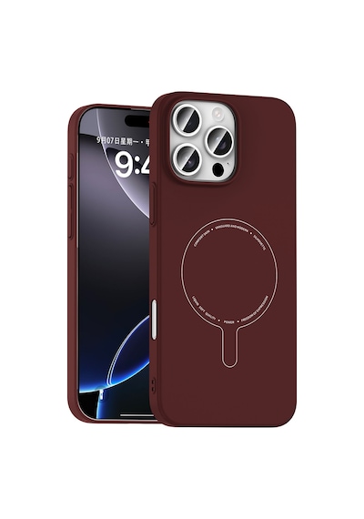 Maks Technology iPhone Uyumlu 16 Pro Kılıf M-safe Şarj Özellikli Kamera Korumalı Mkst Elio Sert Pc Kapak - Bordo
