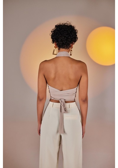 Holly Lolly Crop Model Wrap Top Bej