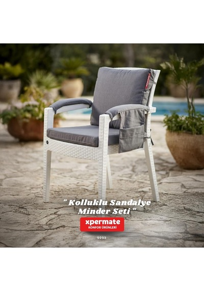 4 Parçalı Sırtlıklı Sandalye Minderi 46 X 46 Cm Kol Pedli Su Ve Leke İtici Bağcıklı Bahçe Balkon Minderi Seti Antrasit Çok Renkli