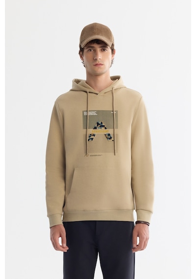 Avva Erkek Bej Kapüşonlu Pamuklu Baskılı Elastan Regular Fit Sweatshirt A42y1321