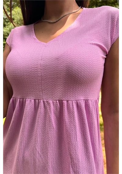 Neşeli Butik Kadın Pudra Yeni Sezon V-yaka Eteği Fırfırlı Yazlık Elbise Lptr02 Pudra