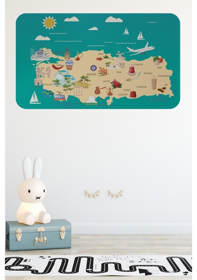 Eğitici Ve Öğretici Cocuk Odası Türkiye Haritası Duvar Sticker-60x105-3878 Çok Renkli